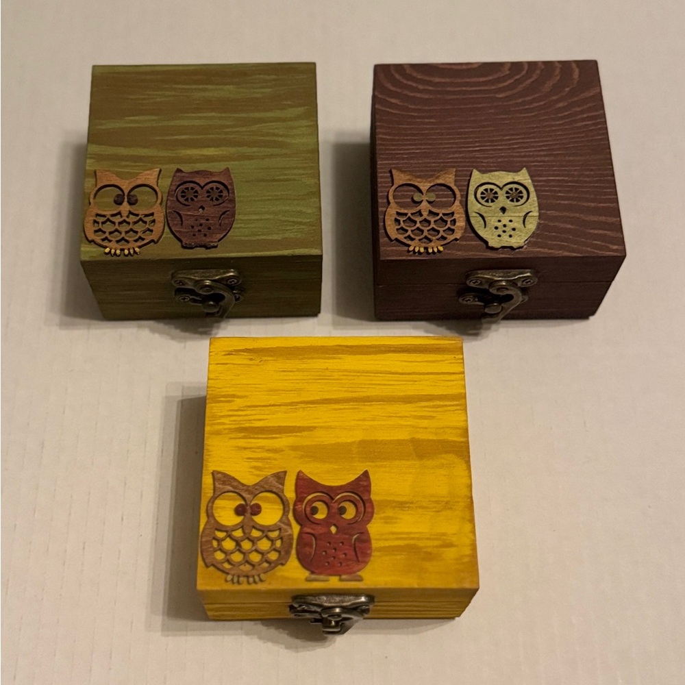 Set of Three Owl Wooden Boxes